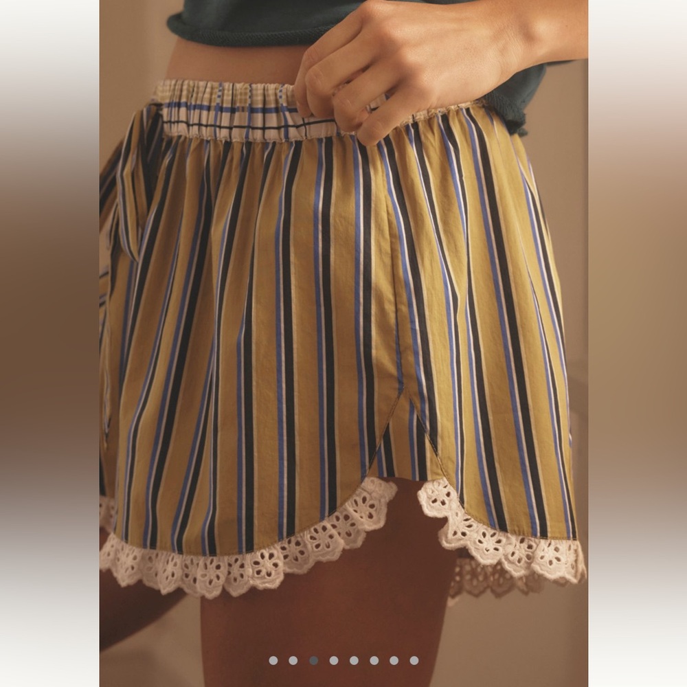 Anthropologie Eyelet Boxer Shorts Sleep NEW Large Chartreuse Stripe
